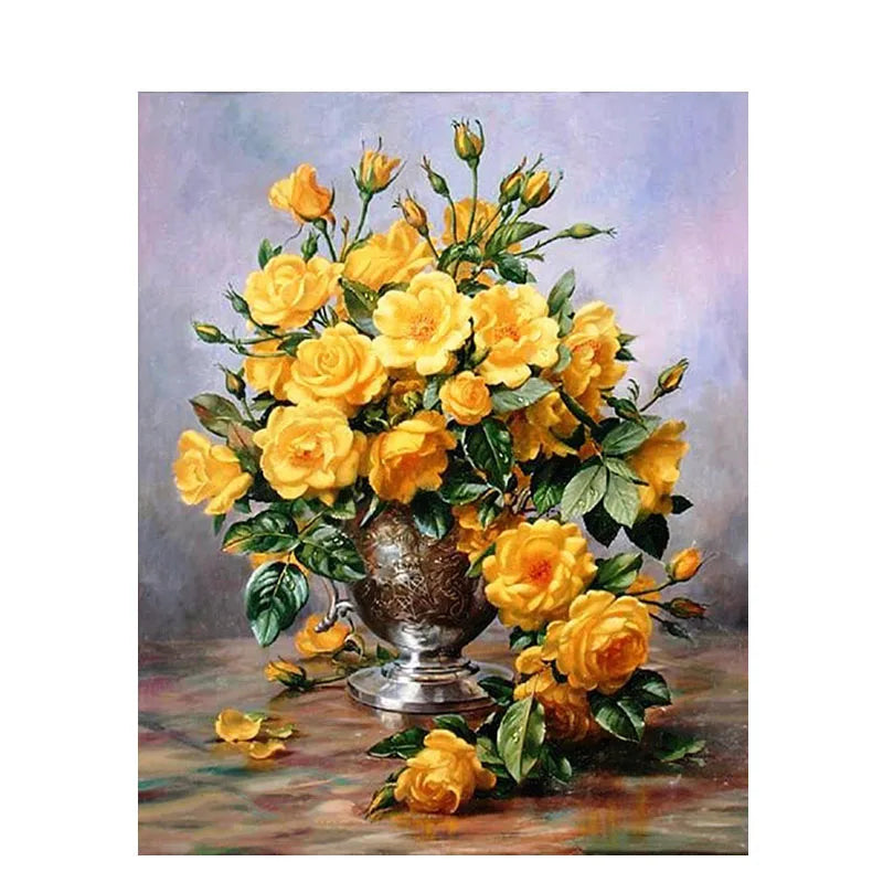 Oil Paint By Number Yellow Rose Canvas Painting