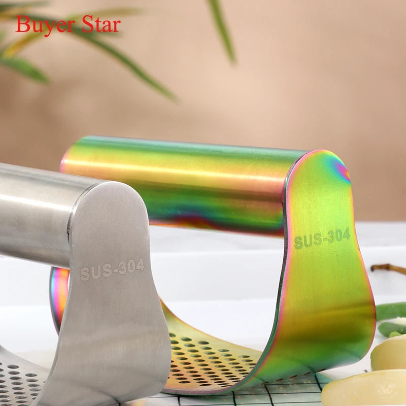 Gold Stainless Steel Garlic Press 2 in1