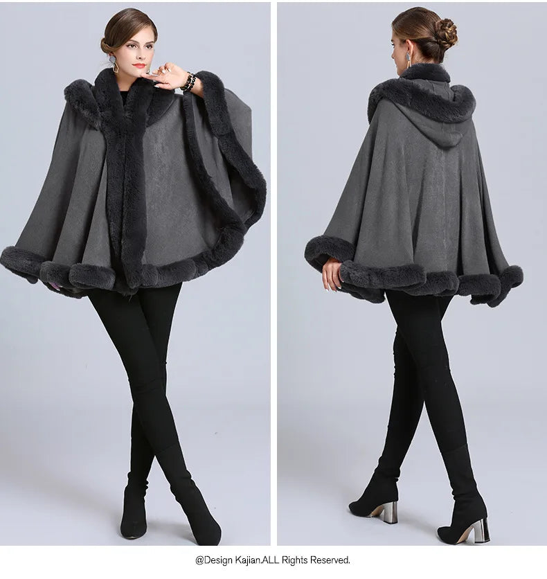 Thick Warm Poncho Cape Faux Fur, 5 Colors