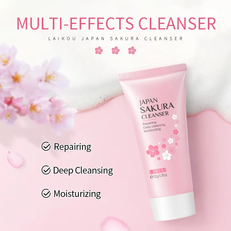 Cherry Blossom Essence Moisturizing Collagen Eye Cream, Face Serum, & Facial Cleanser