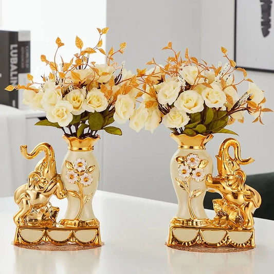 European Style Ceramic Golden Vase Arrangement