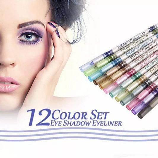 12 Pcs/Set Long Lasting Pigment Eye Liner Pencil, 12 Colors