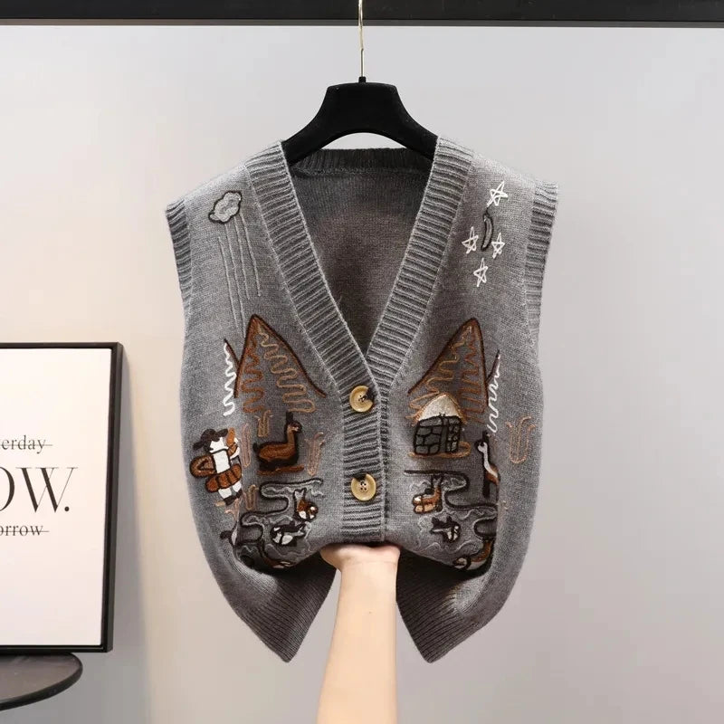 Sweater Knitted Vest Korean Fashion Cardigan