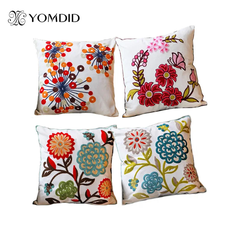 Hand-embroidered Flowers Pillow Covers