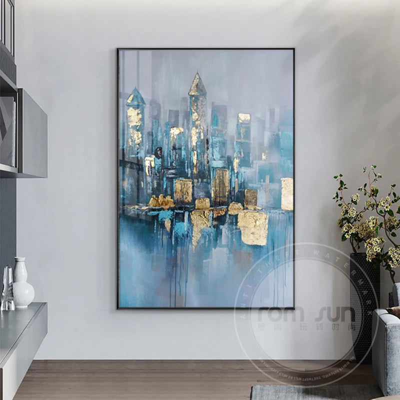 Modern Abstract Flower Canvas Painting Posters and Prints Nordic Blue