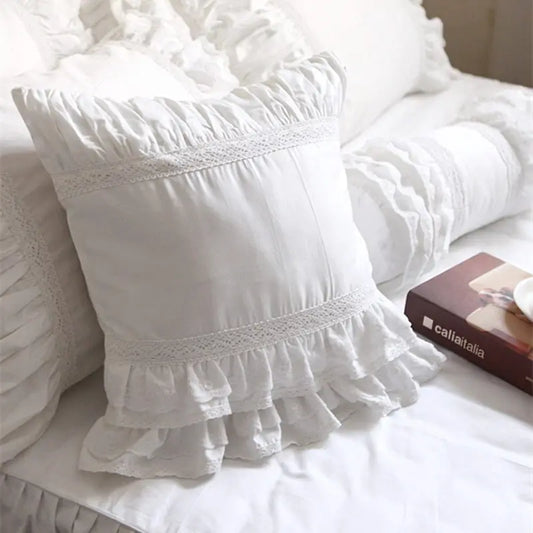 Luxury White Lace Ruffle Square Pillow Case