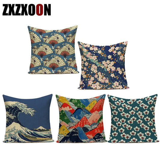 Japanese Style Scenic Printed Throw Pillow Cushion Cover 18x18