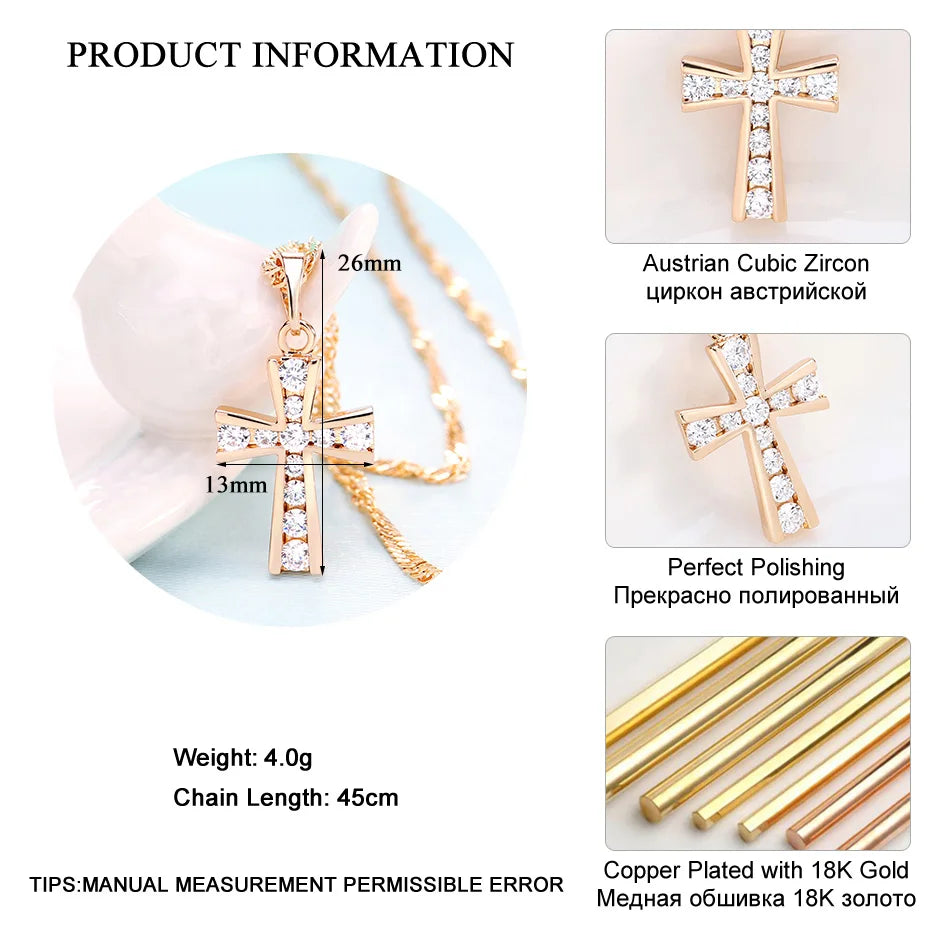 LADYCHIC Elegant Zircon Cross Pendant Christian Jewelry Necklace