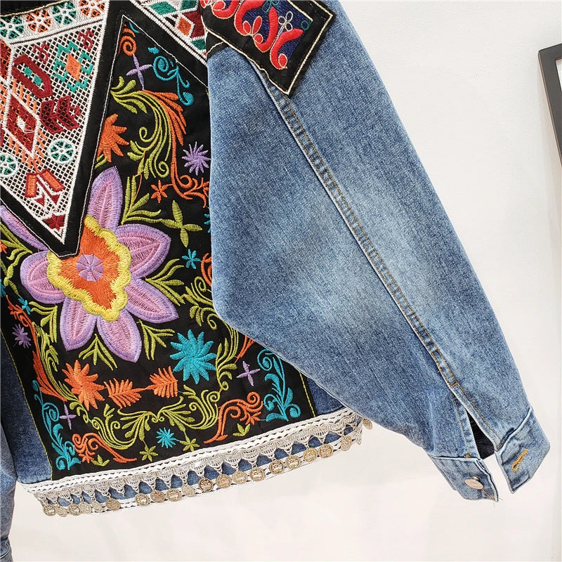 Embroidered Beaded Denim Jacket