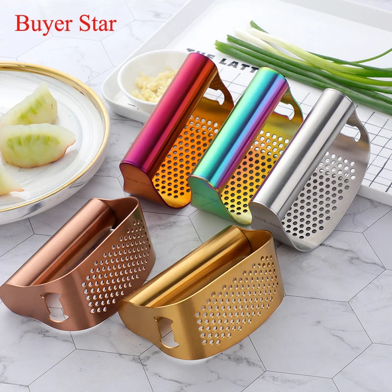 Gold Stainless Steel Garlic Press 2 in1