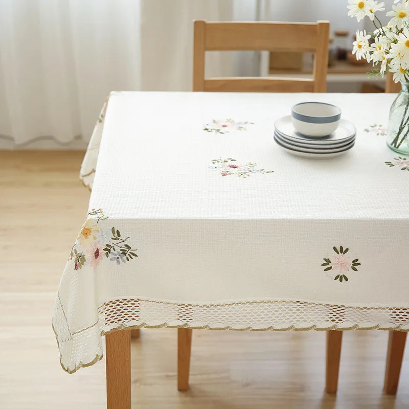 White Hollow Lace Cotton Linen Dustproof Table cloth