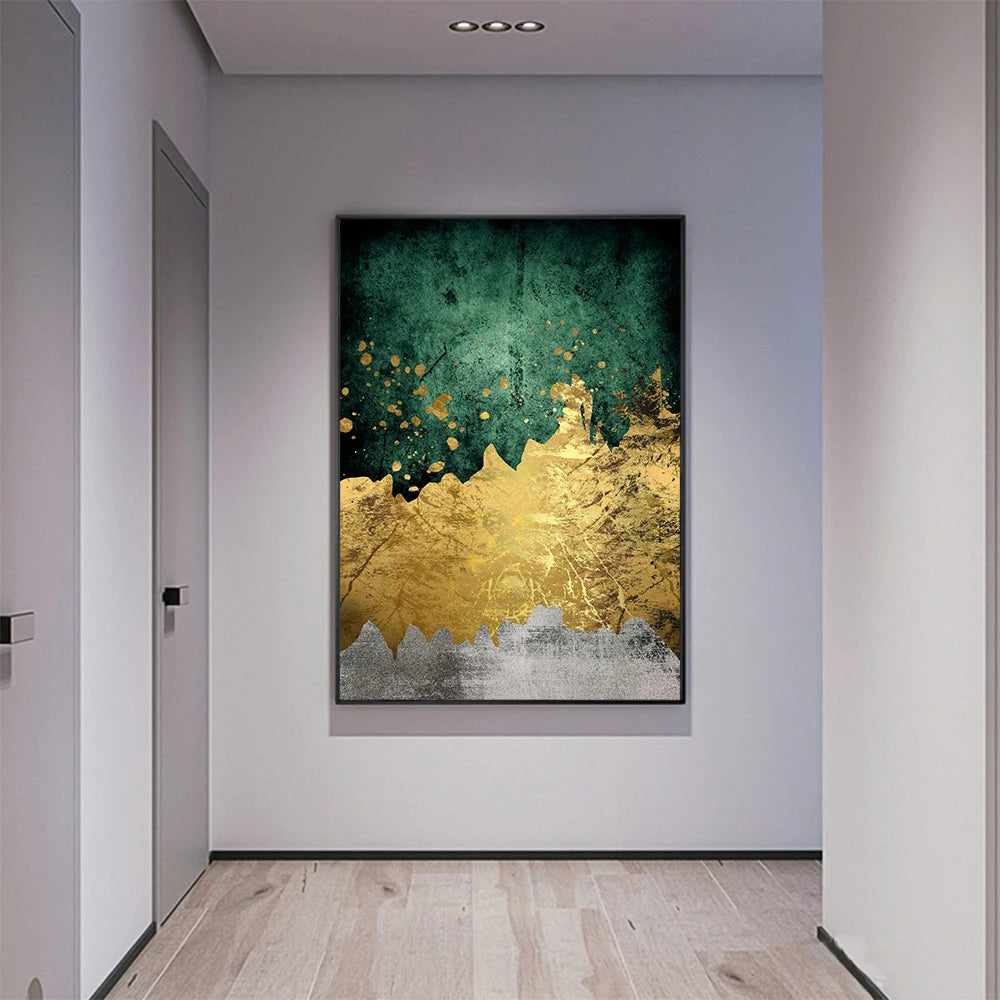 Green Gold Modern Abstract Nordic Canvas Painting Print