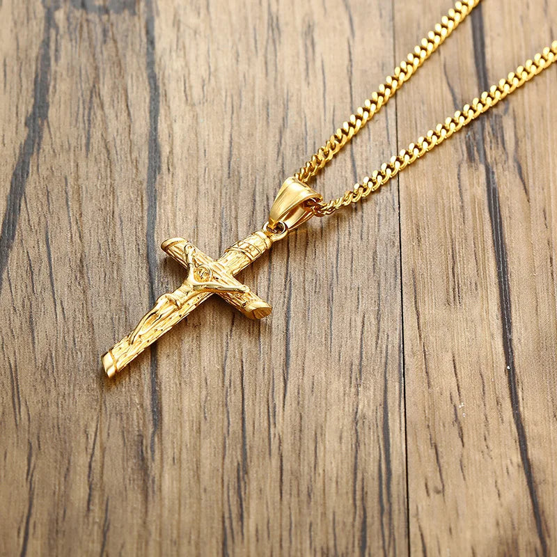 Cross Necklace for Pendant, Gold Color Stainless Steel Unisex