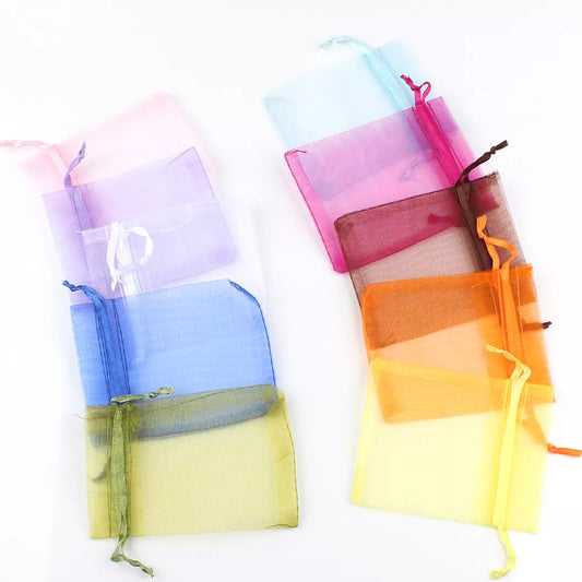 50pcs/lot Organza Drawstring Gift Bags 2x2.8in, 2.8x3.5in, 3.5x4.7in, 4x6in