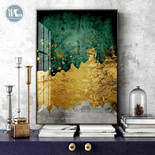 Modern Golden Canvas Painting Print Abstract Emerald gold foil