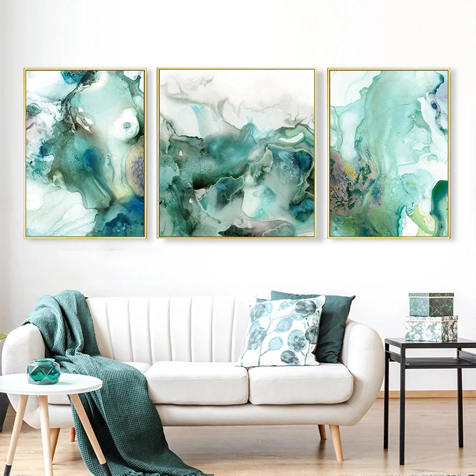 Abstract Mint Green Marble Liquid Canvas Painting Prints