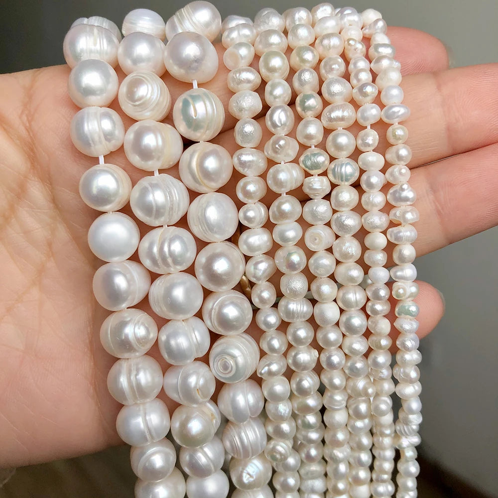 Natural White Freshwater Pearls Beads Irregular Round Cultured Pearls DIY