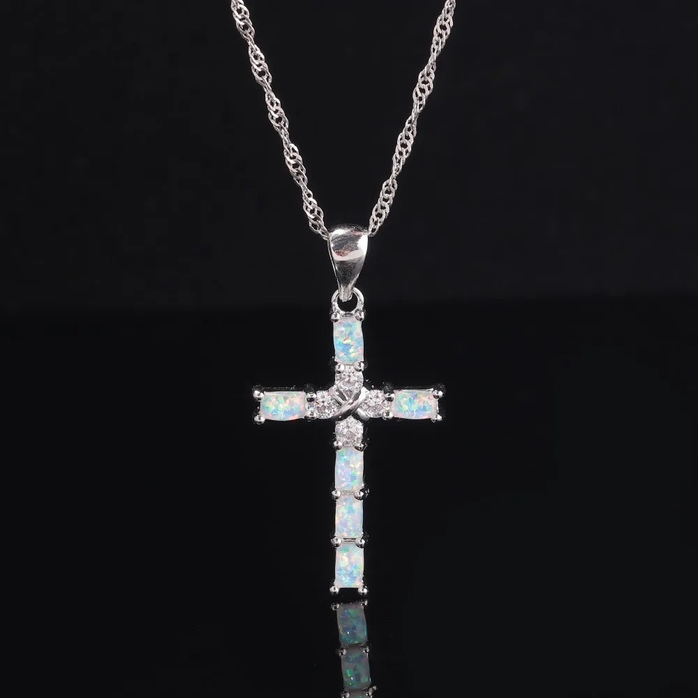 Opal Christian  Cross Necklace Pendant