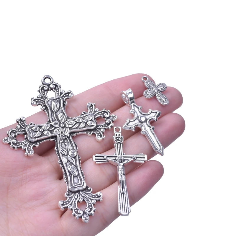 15pcs Crosses Charms/Pendants Christian Antique Silver Color DIY Handmade Jewelry Components