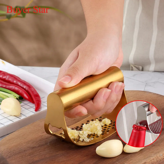 Gold Stainless Steel Garlic Press 2 in1