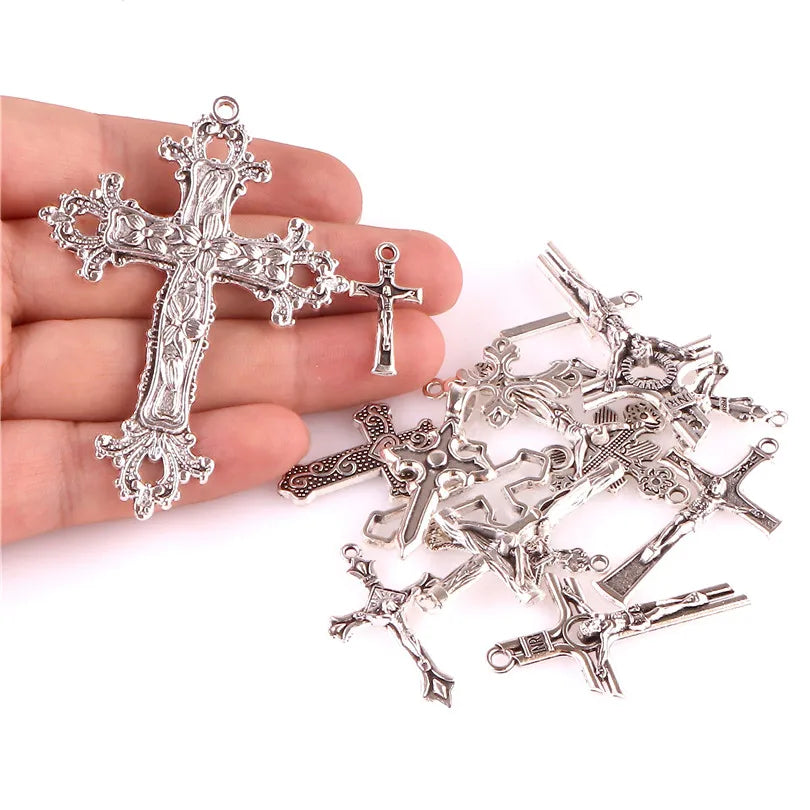 15pcs Crosses Charms/Pendants Christian Antique Silver Color DIY Handmade Jewelry Components