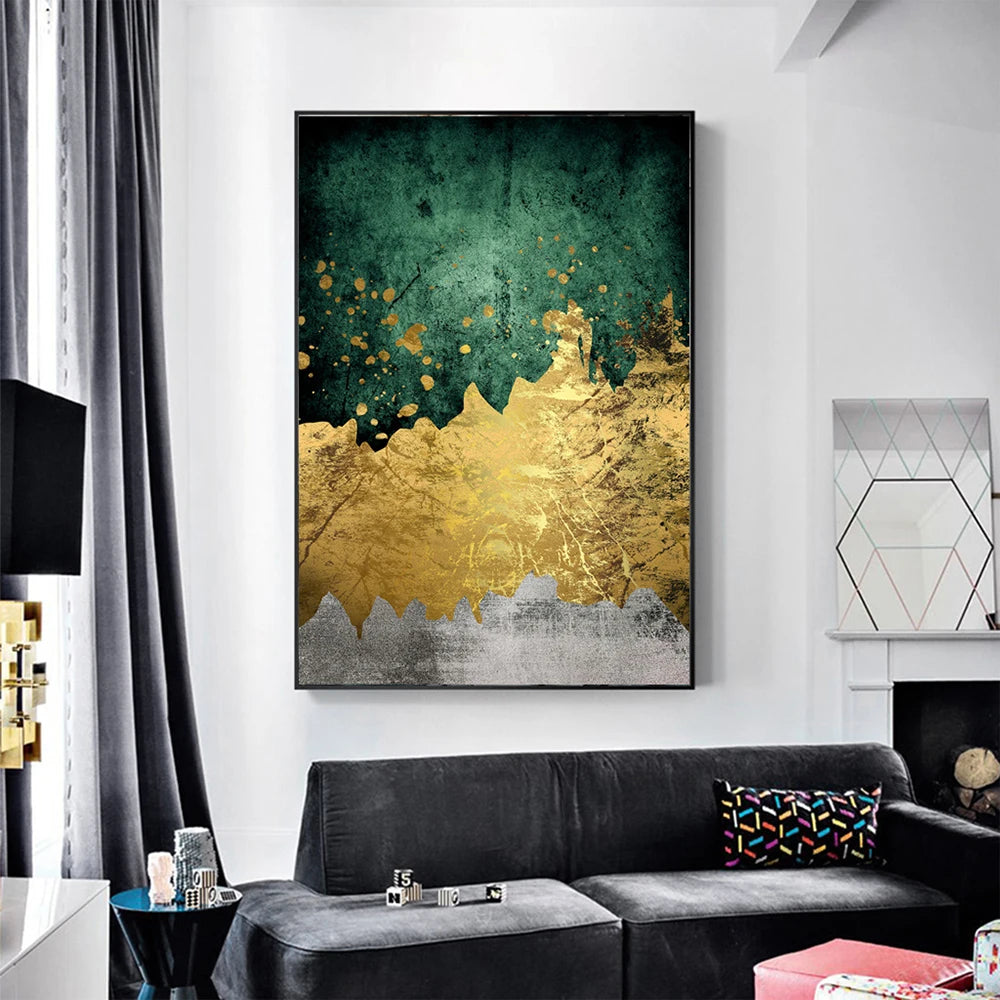 Green Gold Modern Abstract Nordic Canvas Painting Print