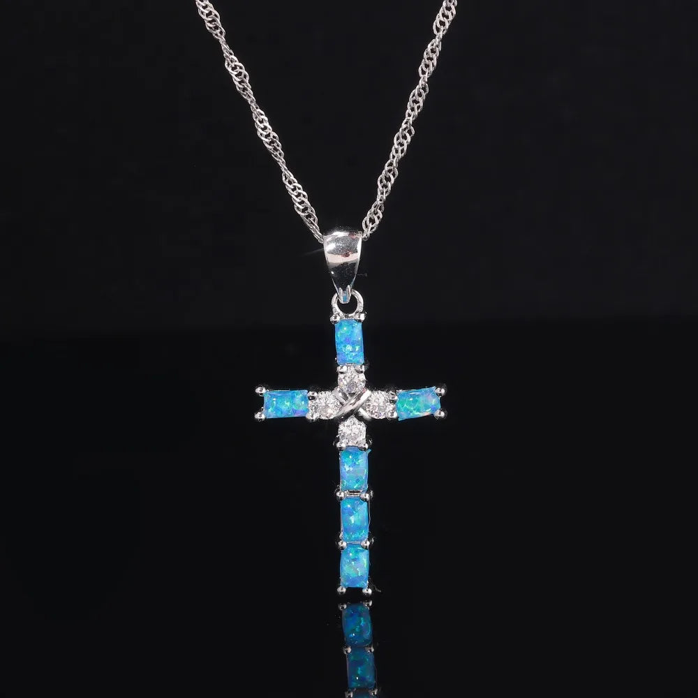 Opal Christian  Cross Necklace Pendant