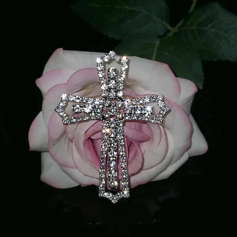 Crystal Handmade Cross Christian Lapel Pin