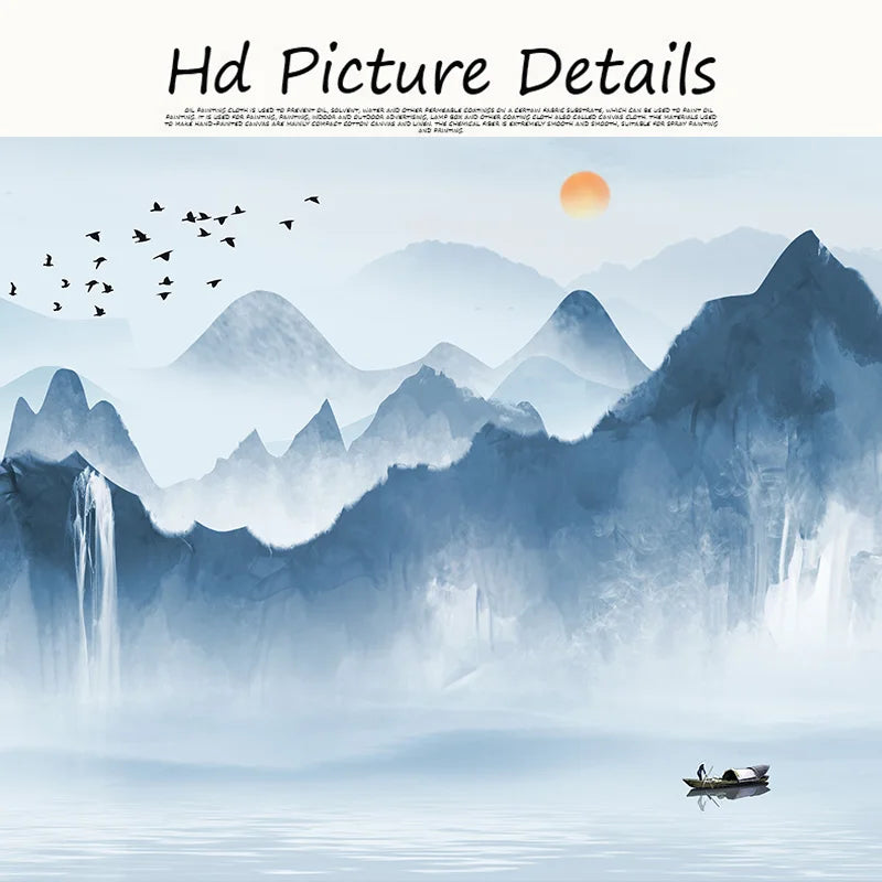 Mountain Boat Lake  Landscape Canvas Painting Prints