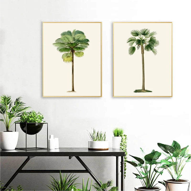 Tropical Palm Tree Vintage Illustrations Canvas Prints