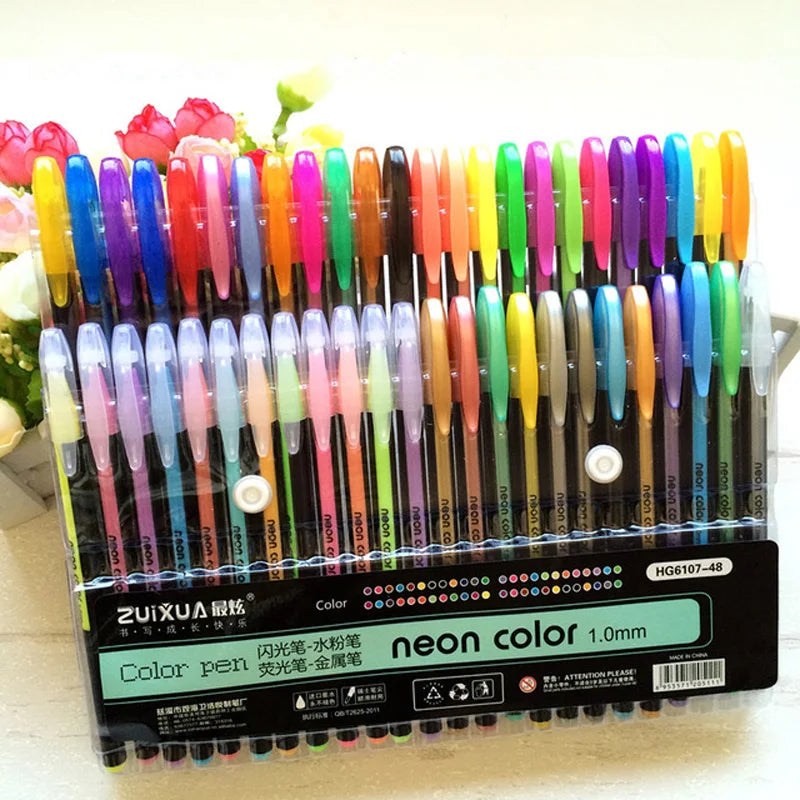 12/24/36/48 Color Gel Pens Set & Refills  Pastel Neon Glitter