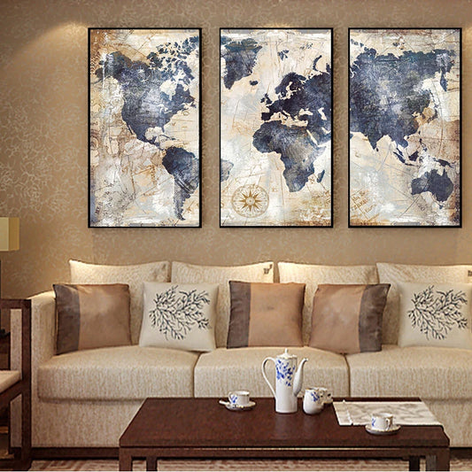 World Map Modular Canvas Painting, 3 Panels