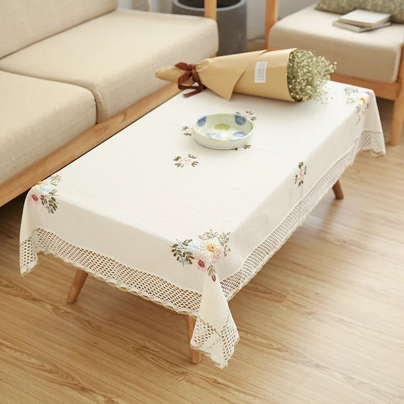 Europe Flowers Tablecloth White Hollow Lace