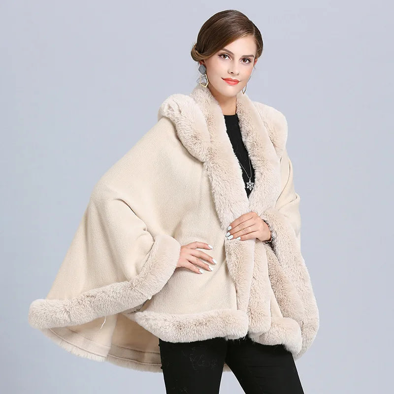 Thick Warm Poncho Cape Faux Fur, 5 Colors