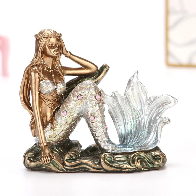 Resin Mermaid Figure Rhinestone Sea Maiden