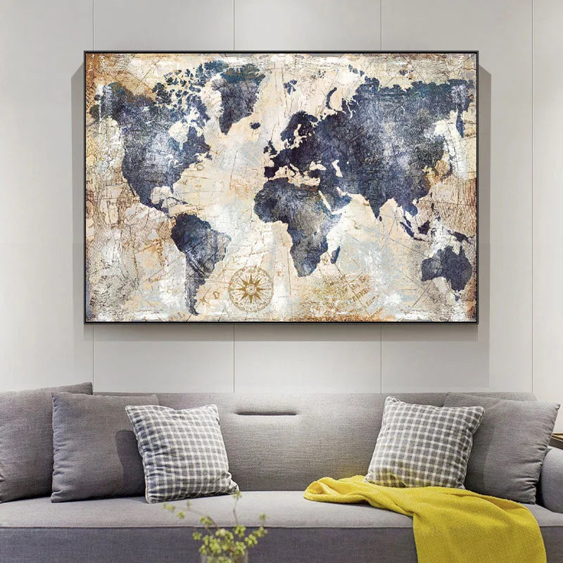 Vintage World Map Canvas Painting Print