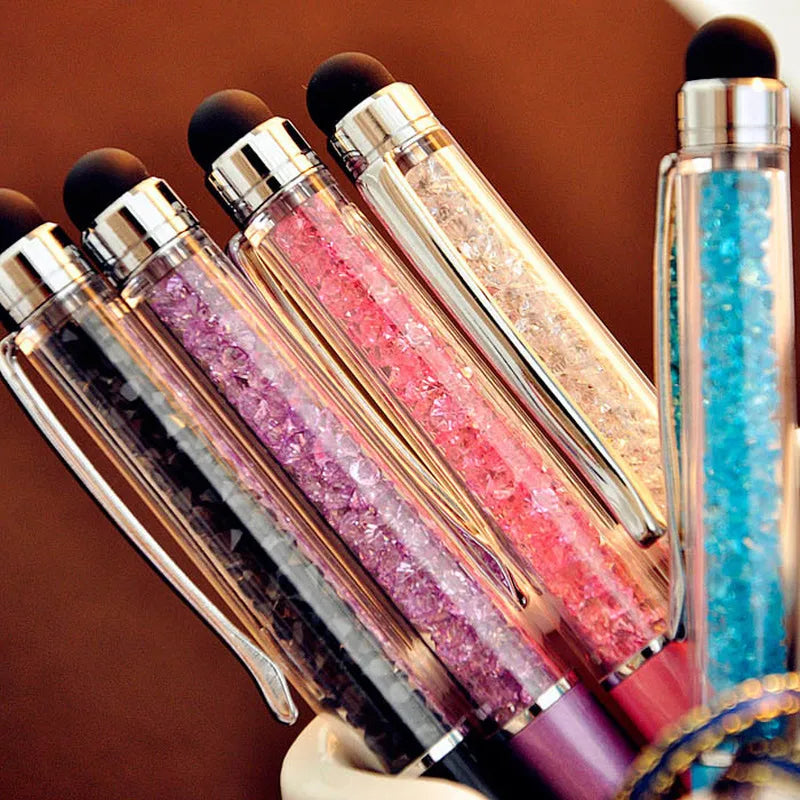 Cute Crystal Pen Diamond Ballpoint Pens 2-In-1 Crystal Stylus Pen 5 Pcs/lot