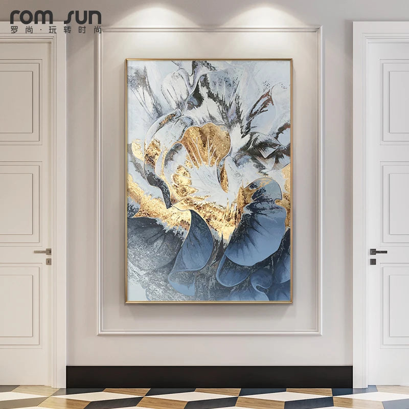 Modern Abstract Flower Canvas Painting Posters and Prints Nordic Blue