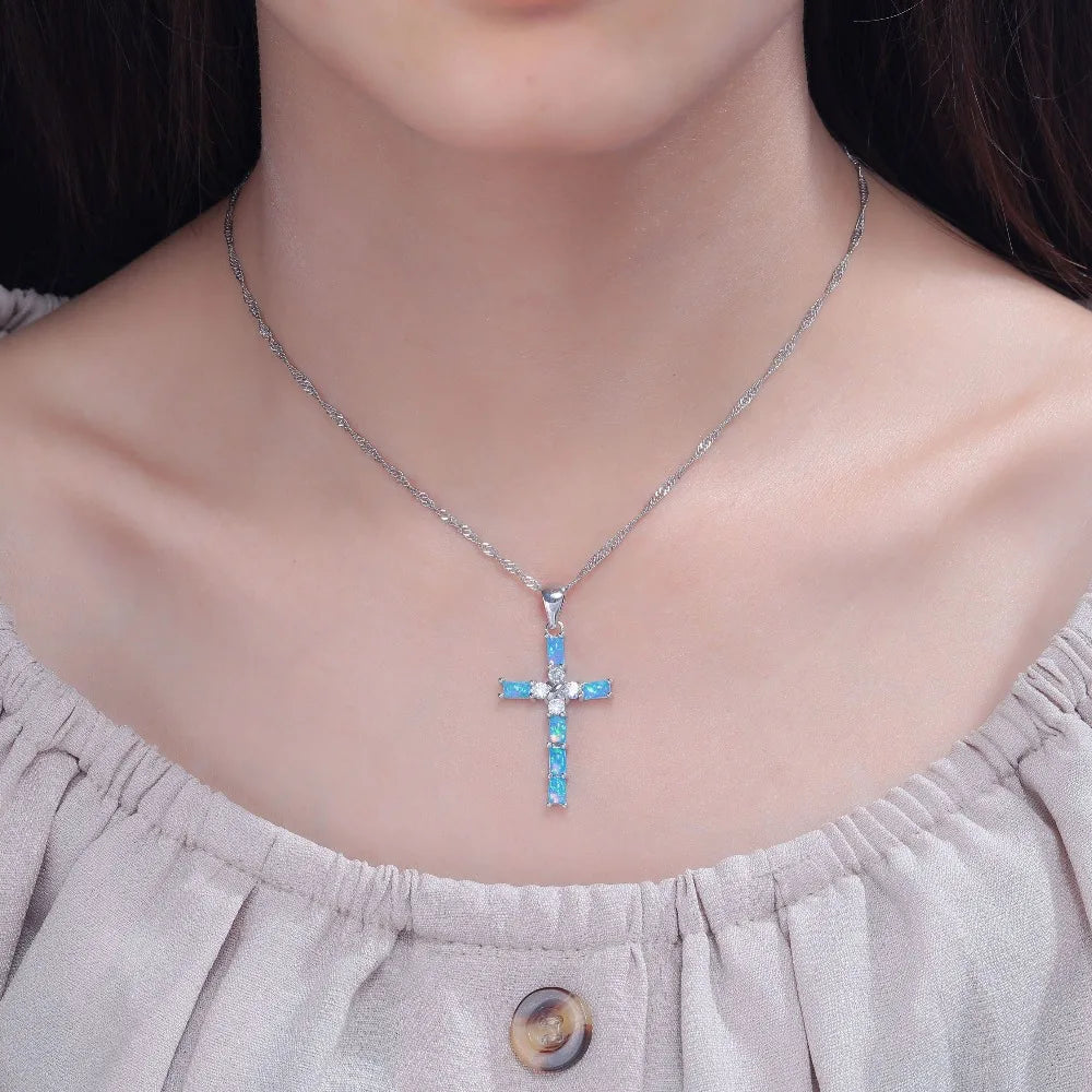 Opal Christian  Cross Necklace Pendant