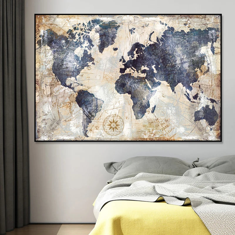 Vintage World Map Canvas Painting Print