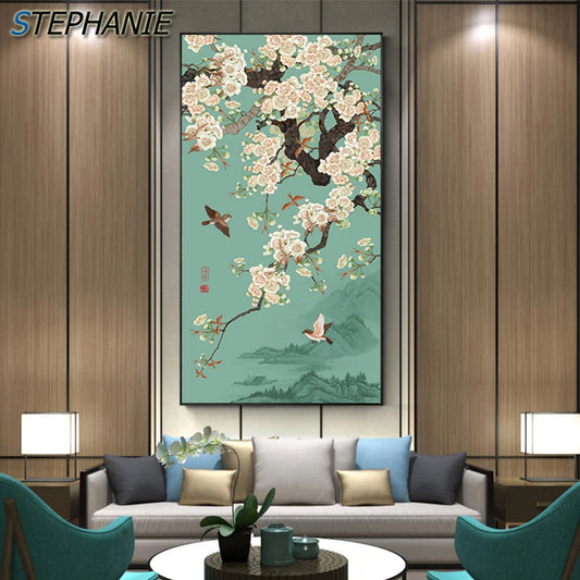 Chinese Ginkgo Flower Bird Canvas Painting Print Beautiful