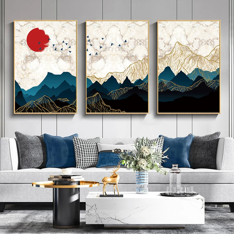 Sunset Dusk Line Mountain Abstract Landscape Canvas Painting Print