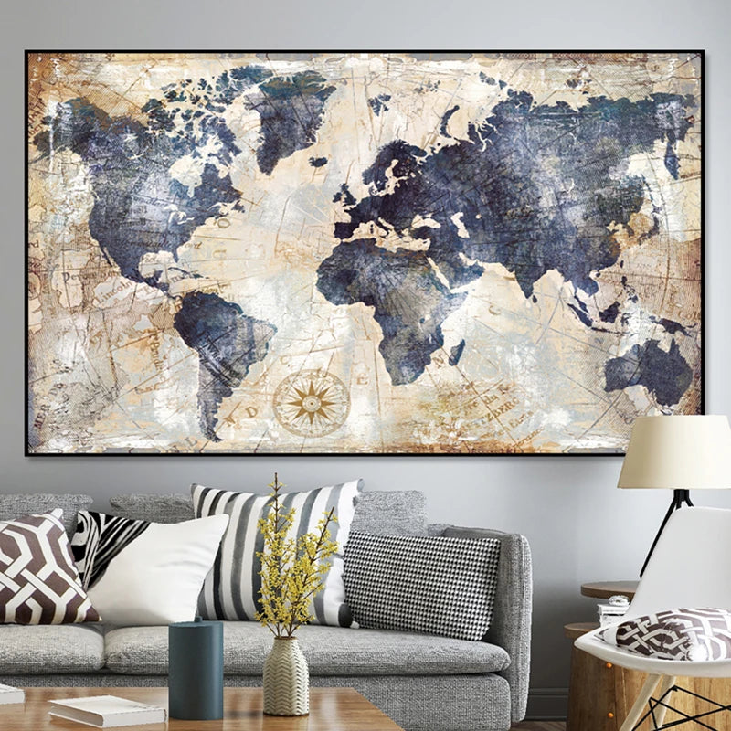 Vintage World Map Canvas Painting Print