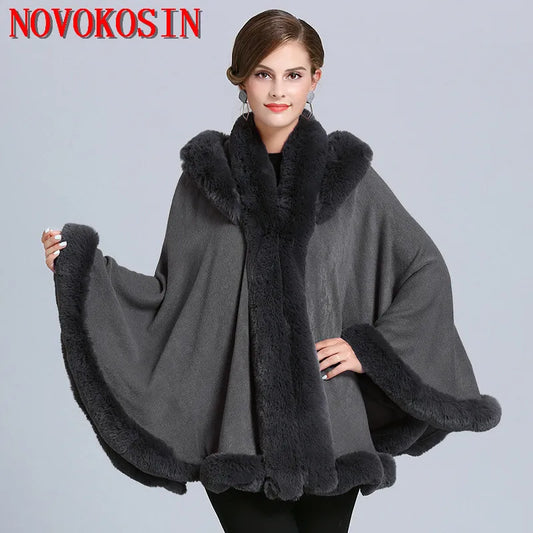 Thick Warm Poncho Cape Faux Fur, 5 Colors