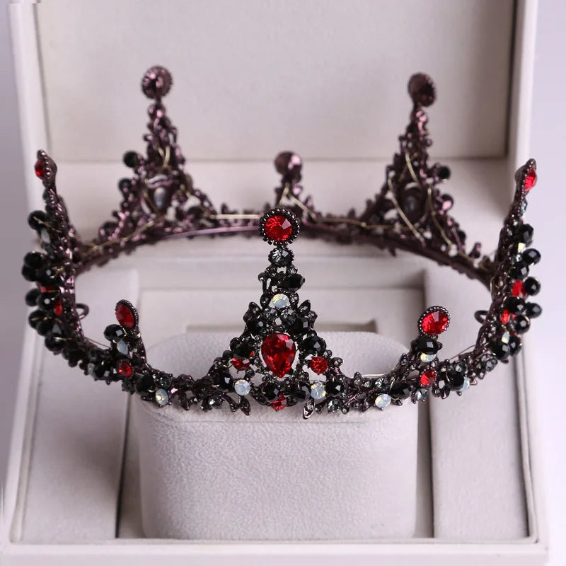 Baroque Black Crystal Big Round Tiaras