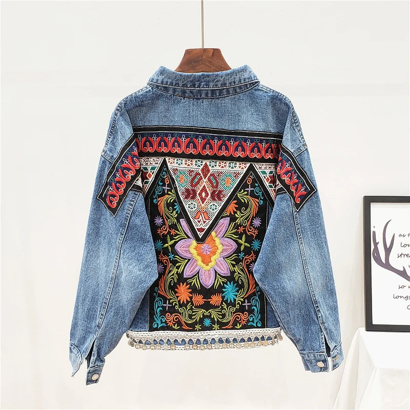 Embroidered Beaded Denim Jacket