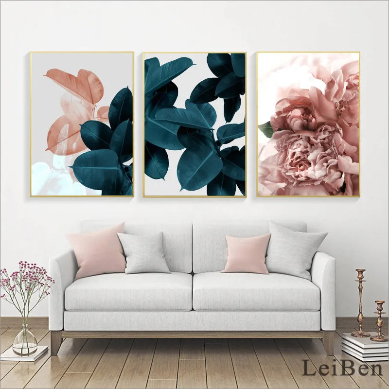 Nordic Pink Flower Canvas Painting Abstract Picture