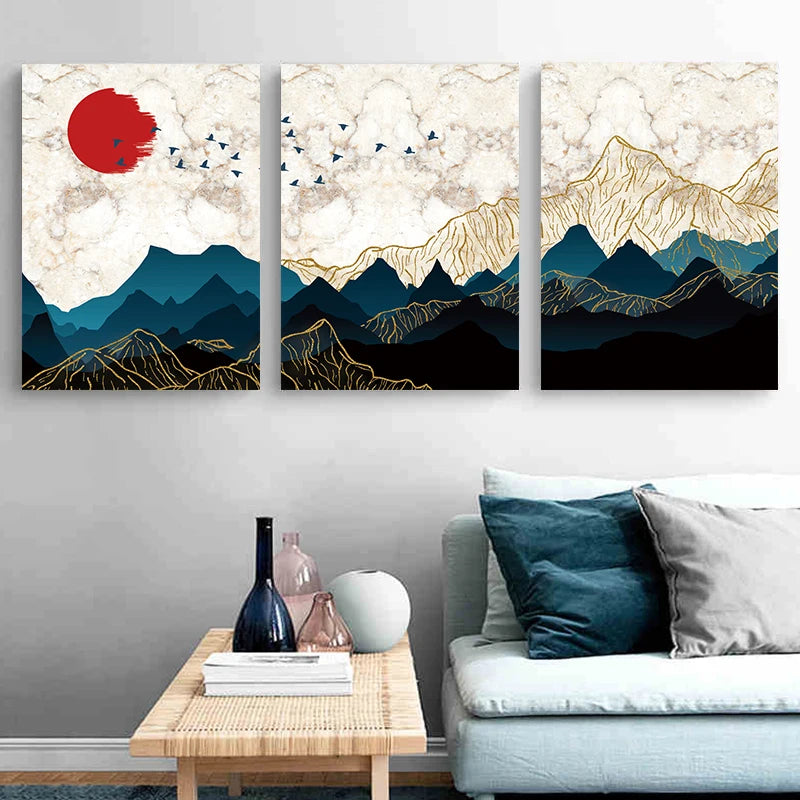 Sunset Dusk Line Mountain Abstract Landscape Canvas Painting Print