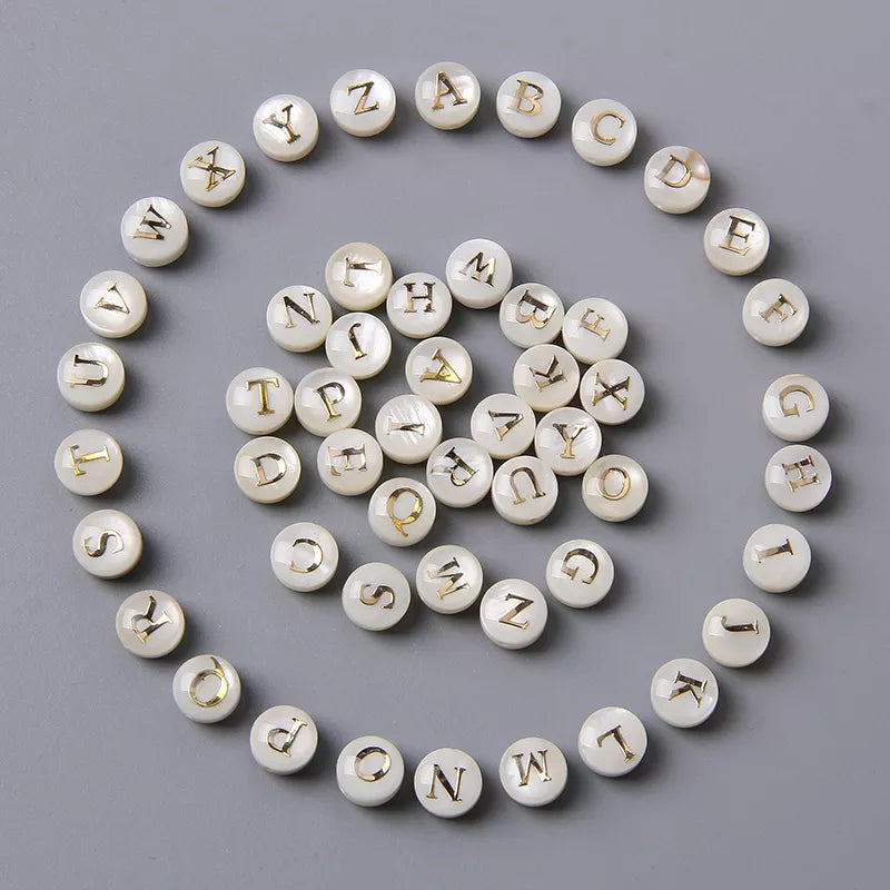 White Shell Beads26pcs/lot Cross/Vertical Hole 8mm Round Gold Color Letter