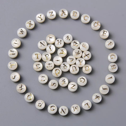 White Shell Beads26pcs/lot Cross/Vertical Hole 8mm Round Gold Color Letter